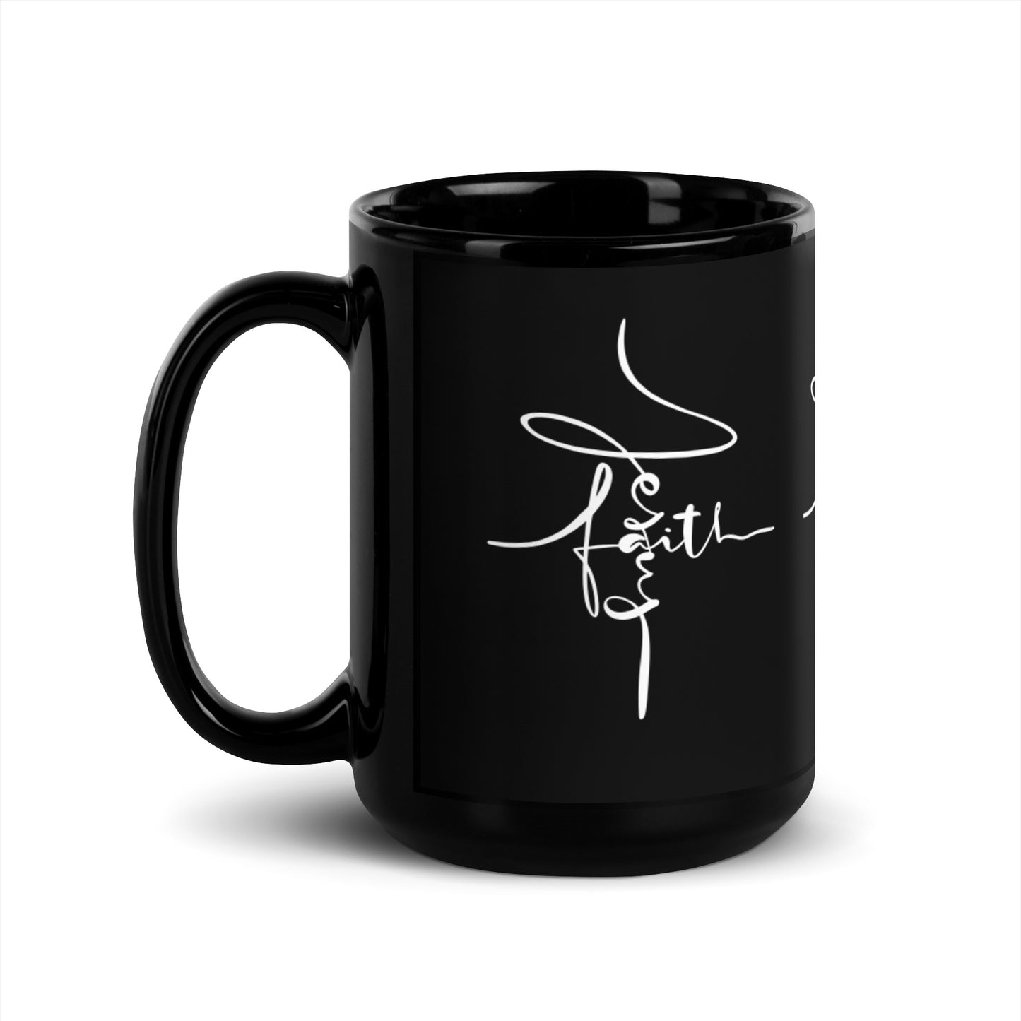 Jesus and Faith Black Glossy Mug, Faith-based Mugs, Religious Mugs, Christian Mugs