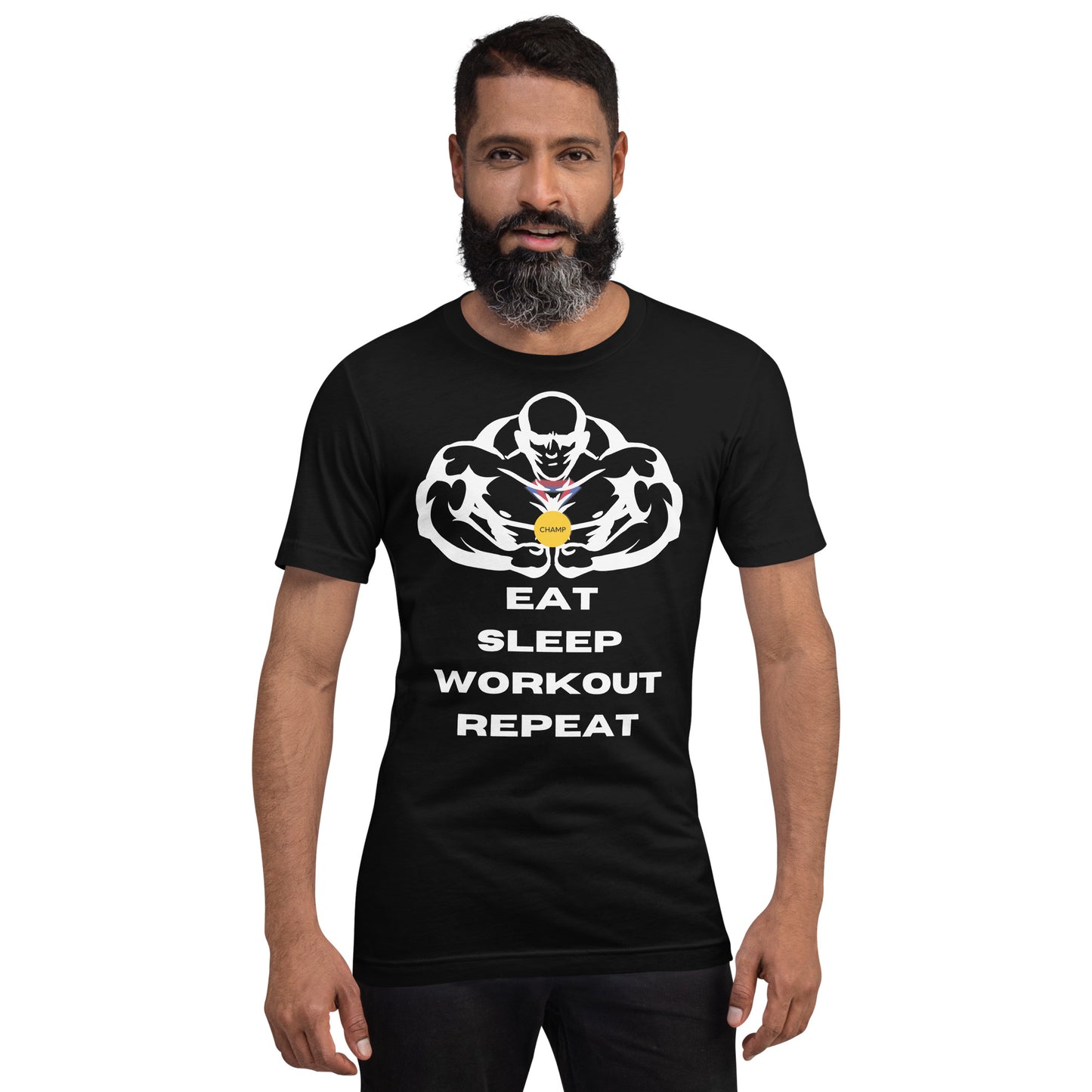 Eat, Sleep, Workout, Repeat Muscle Man Champ Unisex Shirt, Weightlifter Gift, Weightlifting Gifts, Weightlifting Addict, Weightlifter Shirt