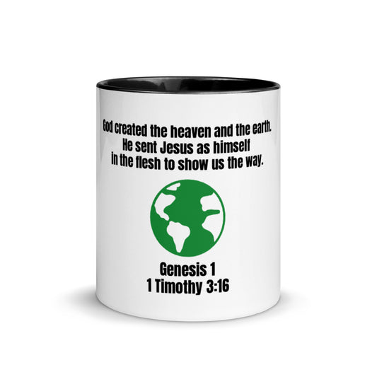 God Created The Heaven And The Earth White Ceramic Mug with Color Inside