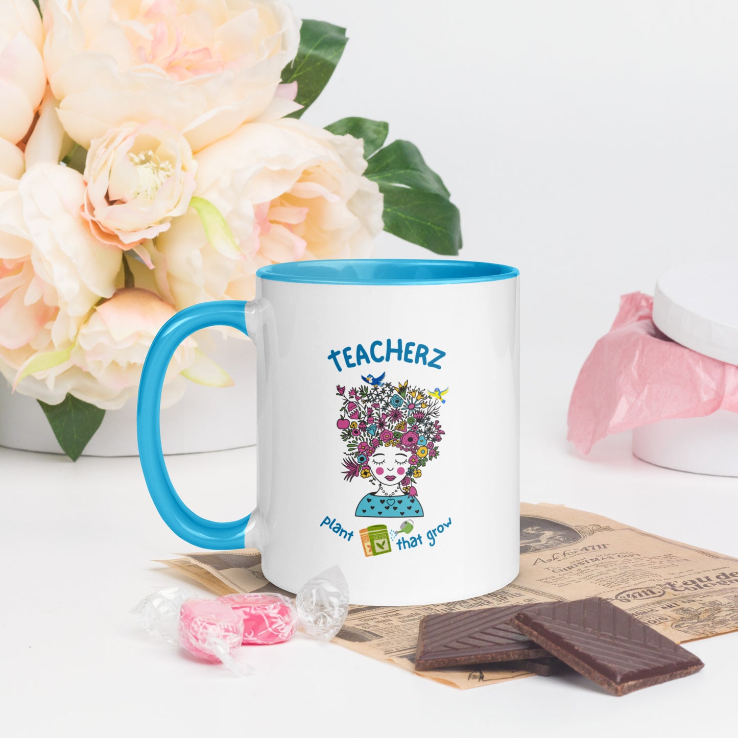 Teacherz Plant Seeds That Grow Mug with Color Inside, Teacher Mugs, Colorful Mugs, Ceramic Mugs, Gifts for Teachers