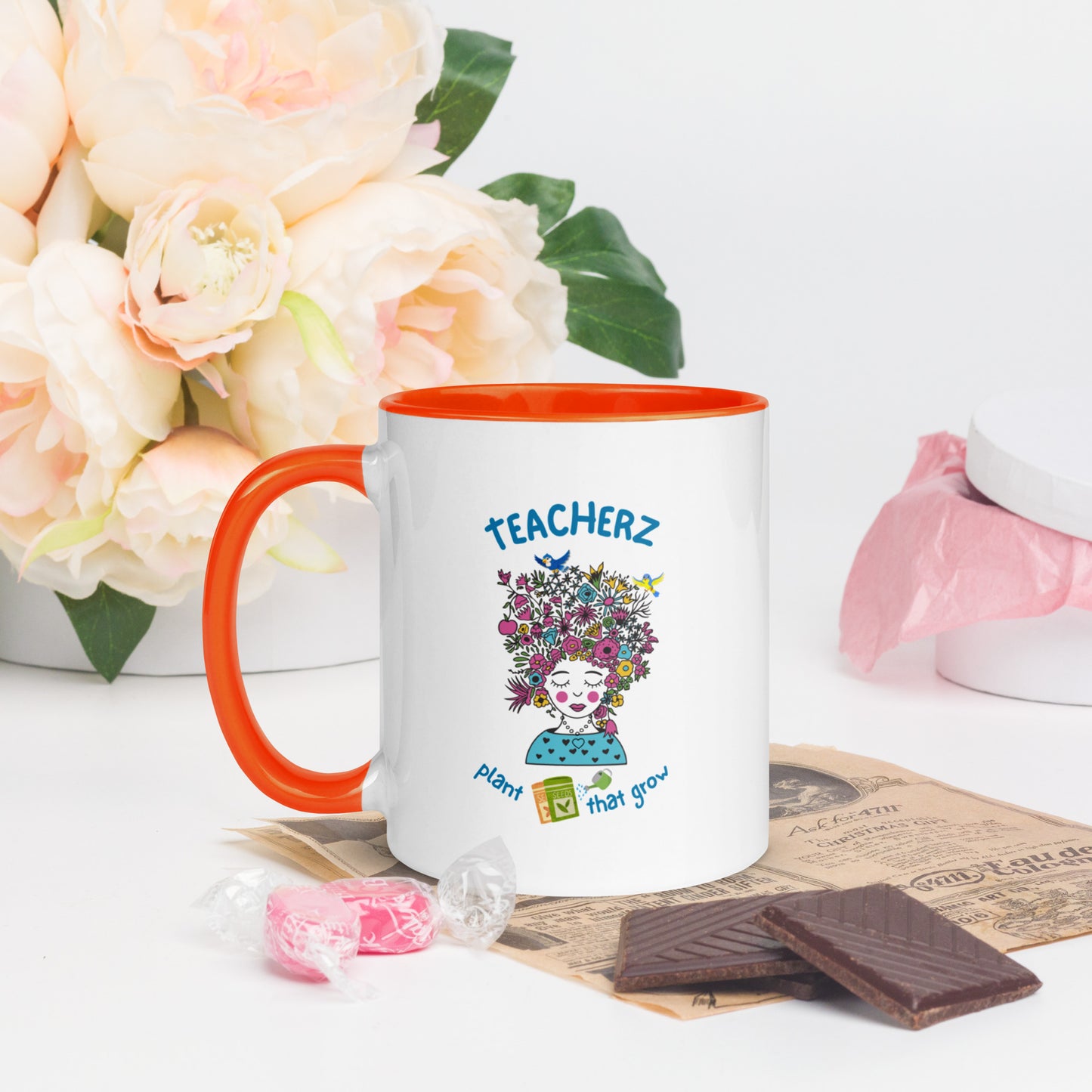 Teacherz Plant Seeds That Grow Mug with Color Inside, Teacher Mugs, Colorful Mugs, Ceramic Mugs, Gifts for Teachers