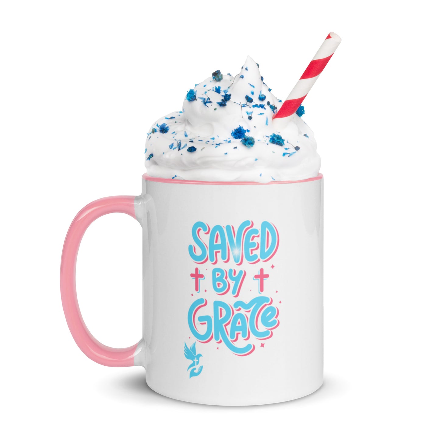 Saved By Grace Mug with Color Inside, Faith-based Mugs, Religious Mugs, Christian Mugs, Mugs with Words, Mugs, Colorful Mugs, Ceramic ware