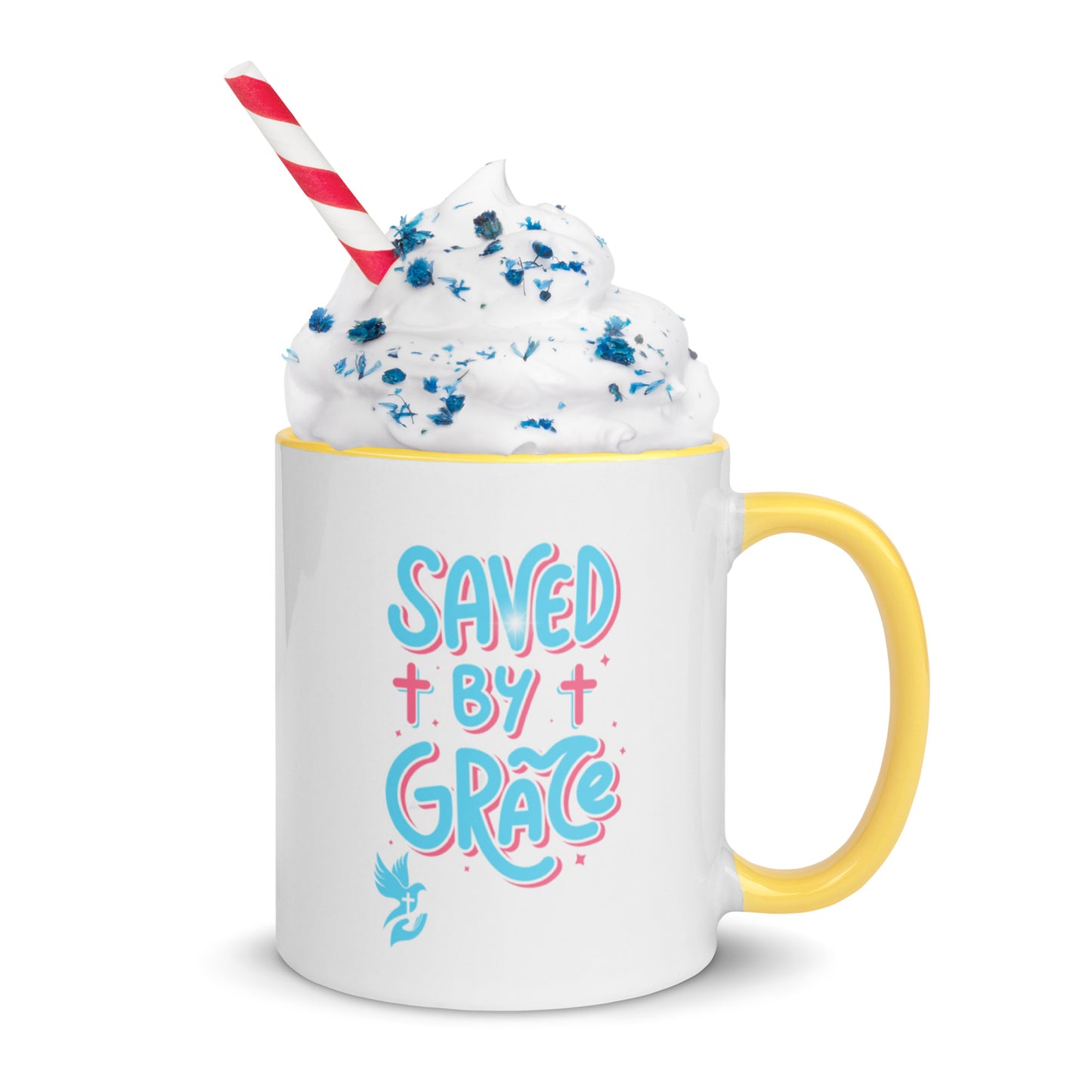 Saved By Grace Mug with Color Inside, Faith-based Mugs, Religious Mugs, Christian Mugs, Mugs with Words, Mugs, Colorful Mugs, Ceramic ware